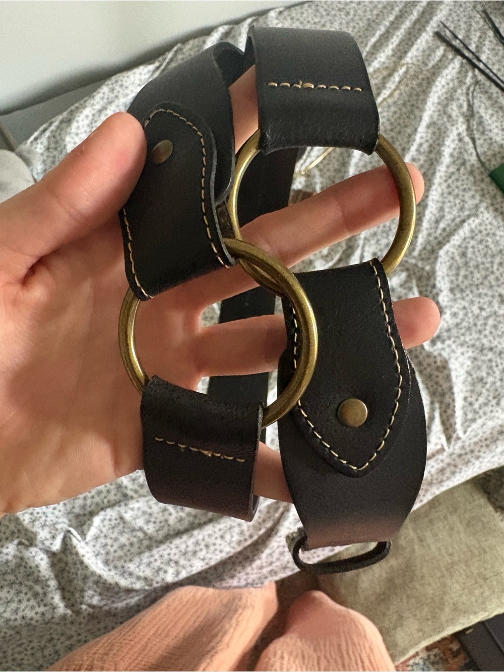 Vintage Banana Republic Black Leather Studded Wide Belt Brass Hardware Y2K Indie